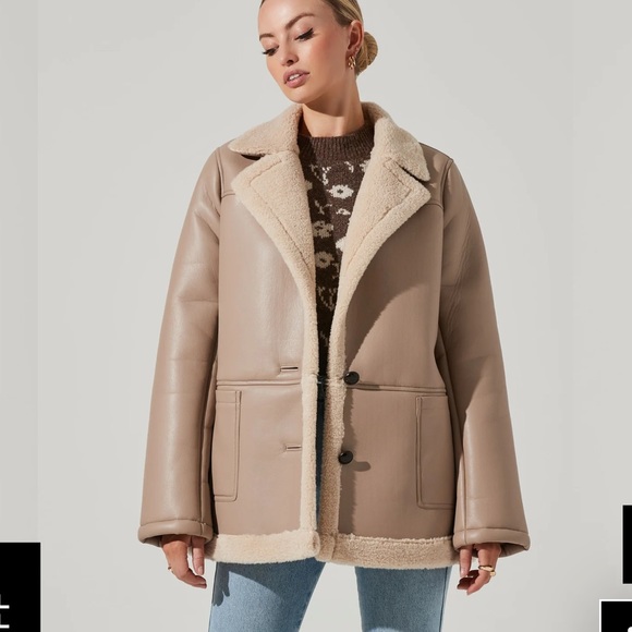 Astr Jackets & Blazers - ASTR The Label FRANCINE FAUX LEATHER SHEARLING JACKET in taupe